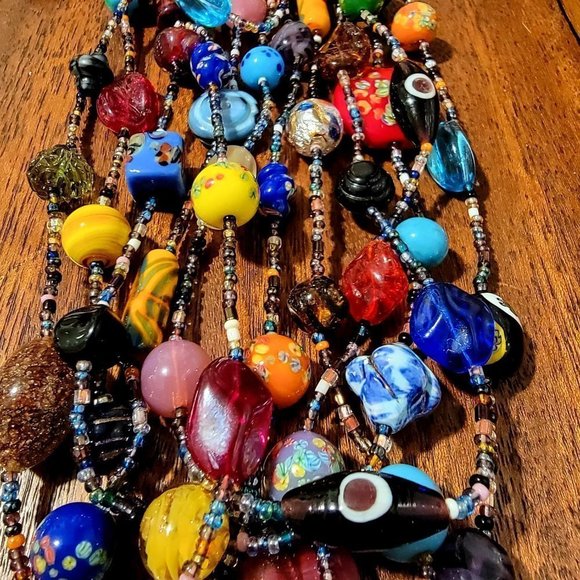 FABULOUS Vintage ITALIAN GLASS BEAD Triple Strand Necklace - Picture 7 of 8